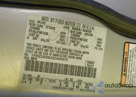 2003 Ford Explorer Xlt from USA, damaged, VIN 1FMZU83K43ZA09075